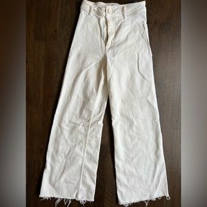 Zara High Waisted White Denim Wide Leg Jeans